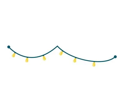 String of cartoon lights hanging, simple yellow bulbs on a wire. Decoration and Stock Illustration