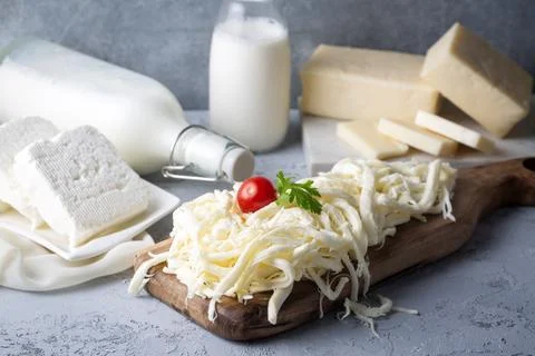 String cheese or Cecil cheese on a wood serving board. Stock Photos