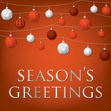 String of Christmas baubles card in vector format. Stock Illustration