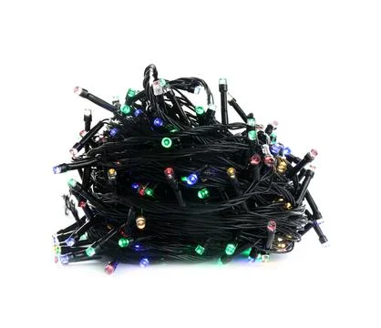 String of Christmas lights on white background Stock Photos