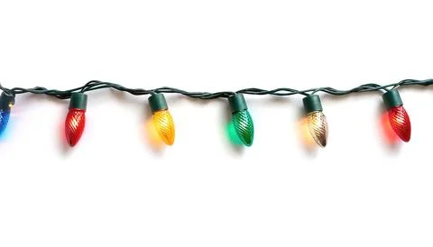 String of Christmas lights on white background. Colorful Christmas decorati.. Stock Photos