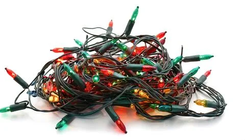 String of Christmas lights on white background. Colorful Christmas decorati.. Stock Photos