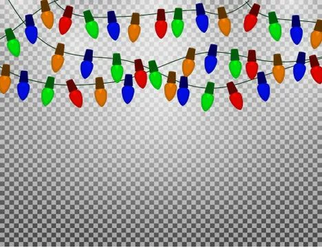 String of Color christmas light bulbs Isolated on transparans Background. Stock Illustration