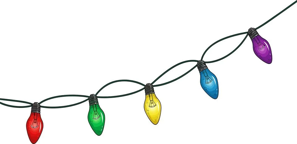 String of colorful electric lights with red, green, yellow, blue, and purple  Illustrazione stock