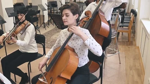 String ensemble crafts peaceful melodies for relaxation. Gentle harmonies soothe Stock Footage 305550131