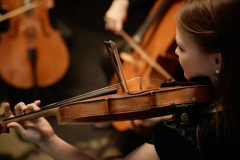 String Ensemble Violinist Performing Classical Music on Stage Stock Photos