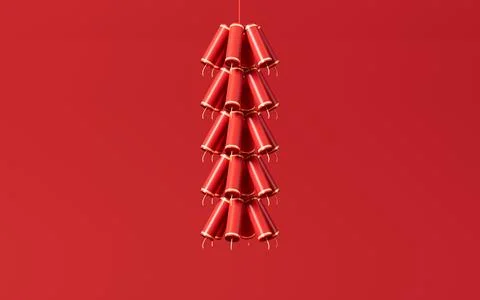 A string of firecrackers with red background, 3d rendering. Stock Illustration