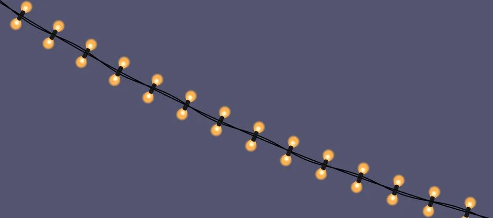 String of glowing yellow light bulbs on a dark background Stock Illustration
