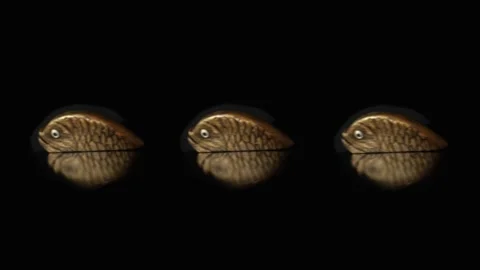 String of golden fish swimming in the darkness Stock Footage 304004039