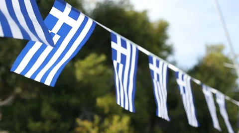 String of Greek Flags Slow Motion Stock Footage 63574304