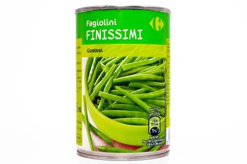 String Green Beans tin can sold by CARREFOUR Supermarket chain Stock-Fotos