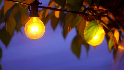 String light bulbs on a windy night Vídeo Stock 249471170