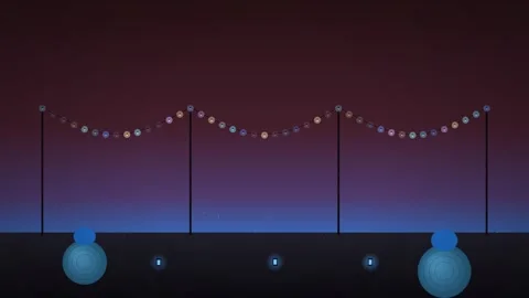 String Lights and Blue Spheres Animation at Night Видео 347966888