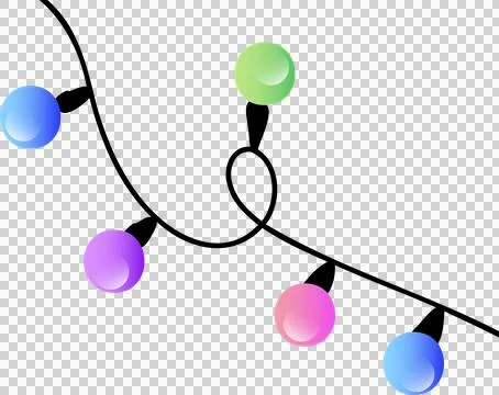 String lights are curving on black wire in flat design with glossy bulbs on Stock Illustration