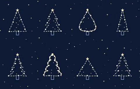 String lights Christmas tree set with eight minimalist outline trees made of Stock Illustration