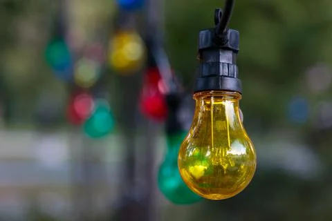 String lights with color lightbulbs Stock Photos