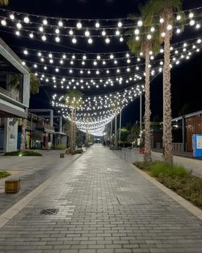 String lights lighting the pathway at La Mer Stock Photos