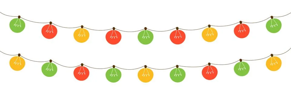 String of lights in line with sketchy doodle art. Decorative border for Illustrazione stock