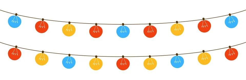 String of lights in line with sketchy doodle art. Decorative border for Illustrazione stock