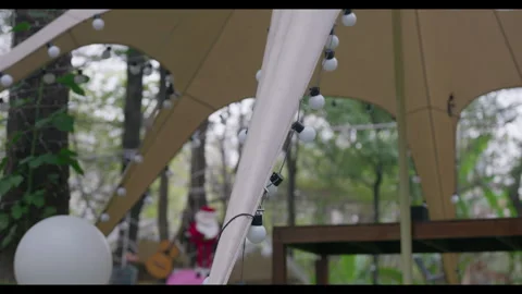 String Lights on Tent Edge with Outdoor Decor for Mindfulness Background Use Stock Footage 328232393