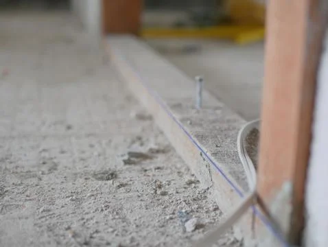 A string line used in construction to ensure a door frame is straight and level Stock Photos
