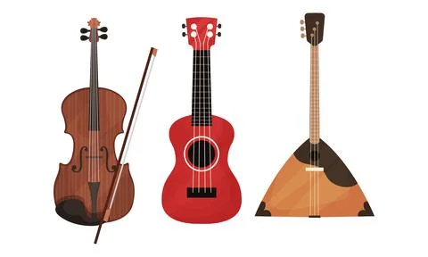 String Musical Instrument with Violin and Guitar Vector Set Stock Illustration