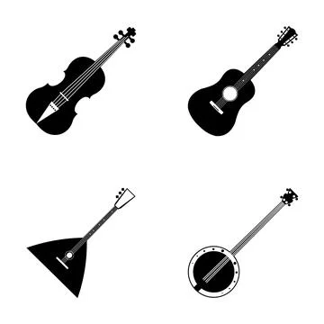String musical instruments collection with black silhouettes 스톡 일러스트