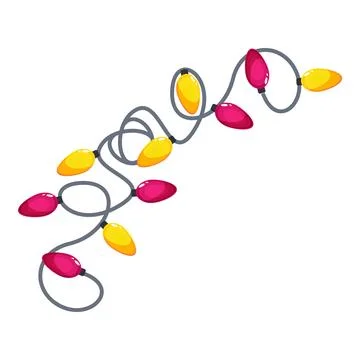 String of pink and yellow christmas lights hanging on white background Stock Illustration
