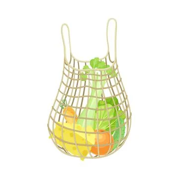 String Reusable Bag with Grocery Products as Eco Shopping Vector Illustration Stockillustratie