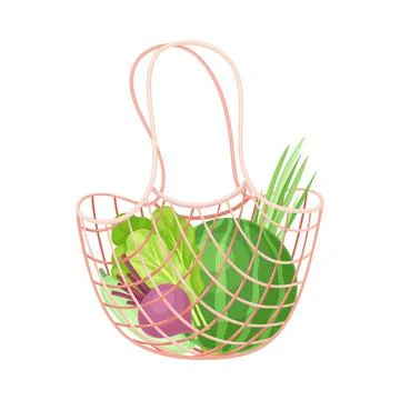 String Reusable Bag with Grocery Products as Eco Shopping Vector Illustration Stockillustratie