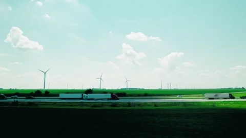 String of semi truck drivers, dry vans, reefers, flatbed trailer, Stock Footage 282861316