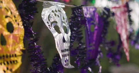 String of shiny Dia de los Muertos skull Stock Footage 316741531