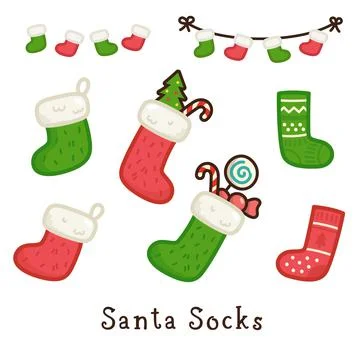 String sock for hanging the fireplace kawaii doodle flat cartoon vector illustra Stock Illustration