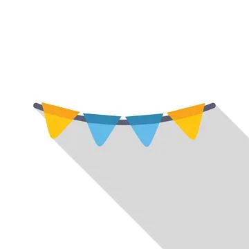 String of triangle flags hanging on rope icon flat design style Stock Illustration