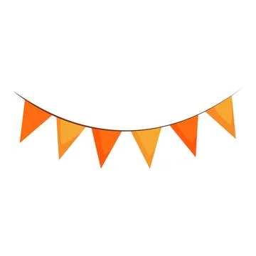 String of triangular orange flags hanging on a rope Illustrazione stock