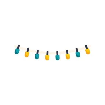 String of yellow and teal lights hanging on white background Stock Illustration