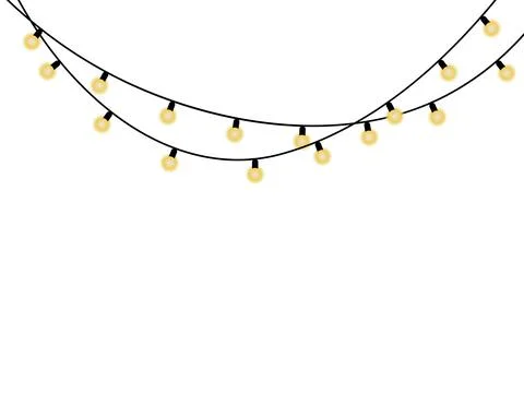String of yellow glowing light bulbs on black wires string lights illuminatio Stock Illustration