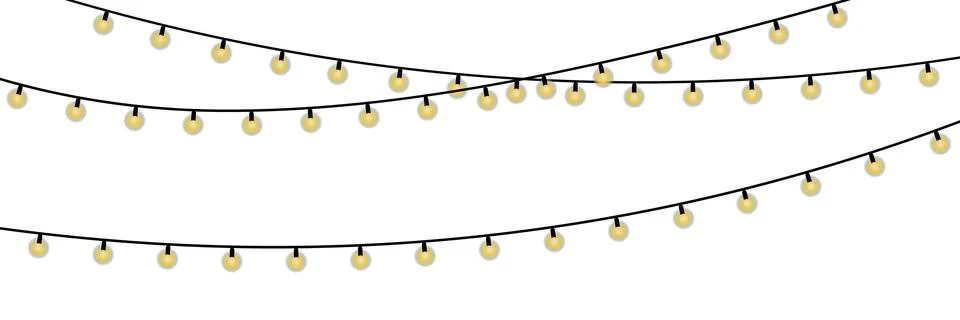 String of yellow glowing light bulbs on black wires against white backgroun.. 스톡 일러스트