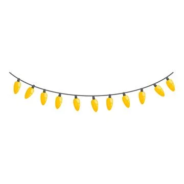 String of yellow lights hanging on a black wire Stock Illustration