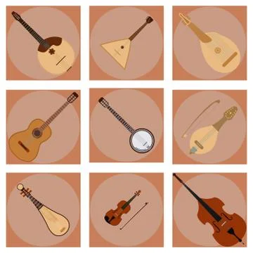 Stringed dreamed musical instruments classical orchestra art sound tool and Illustrazione stock