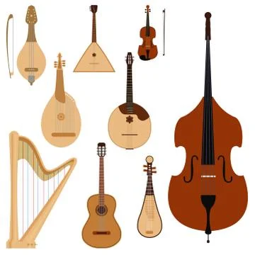 Stringed dreamed musical instruments classical orchestra art sound tool and Ilustración de archivo