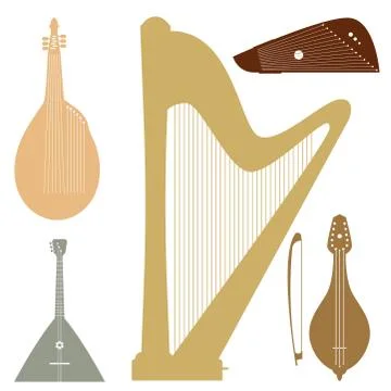 Stringed dreamed musical instruments classical orchestra art sound tool and Stock Illustration