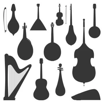 Stringed dreamed musical instruments silhouette classical orchestra art sound Stock Illustration