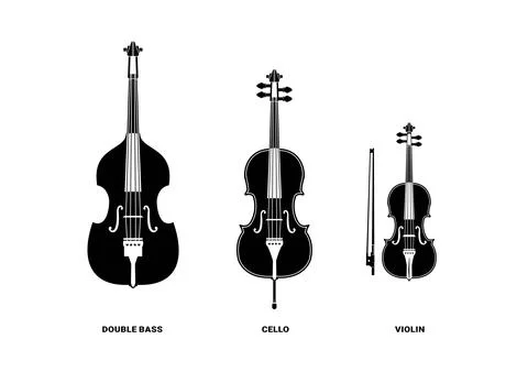 Stringed instrument logo, biola, cello, double bass silhouette Stock Illustration