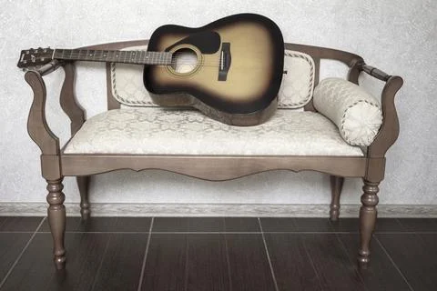 Stringed musical instrument : classical seven - string guitar Stock Photos