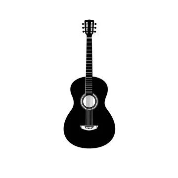 Stringed musical instrument logo, acoustic guitar silhouette suitable for music Illustrazione stock