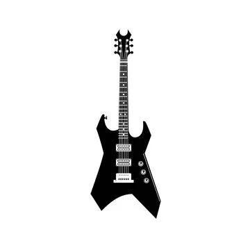 Stringed musical instrument logo, electric guitar silhouette suitable for music Stock Illustration