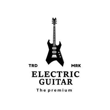 Stringed musical instrument logo, electric guitar silhouette suitable for music Stock Illustration