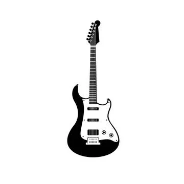 Stringed musical instrument logo, electric guitar silhouette suitable for music Illustrazione stock
