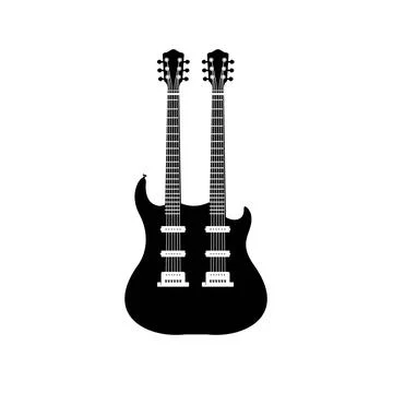 Stringed musical instrument logo, electric guitar silhouette suitable for music Stock Illustration
